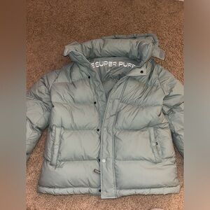 Aritzia TNA Super Puff in Blue/Green/Grey